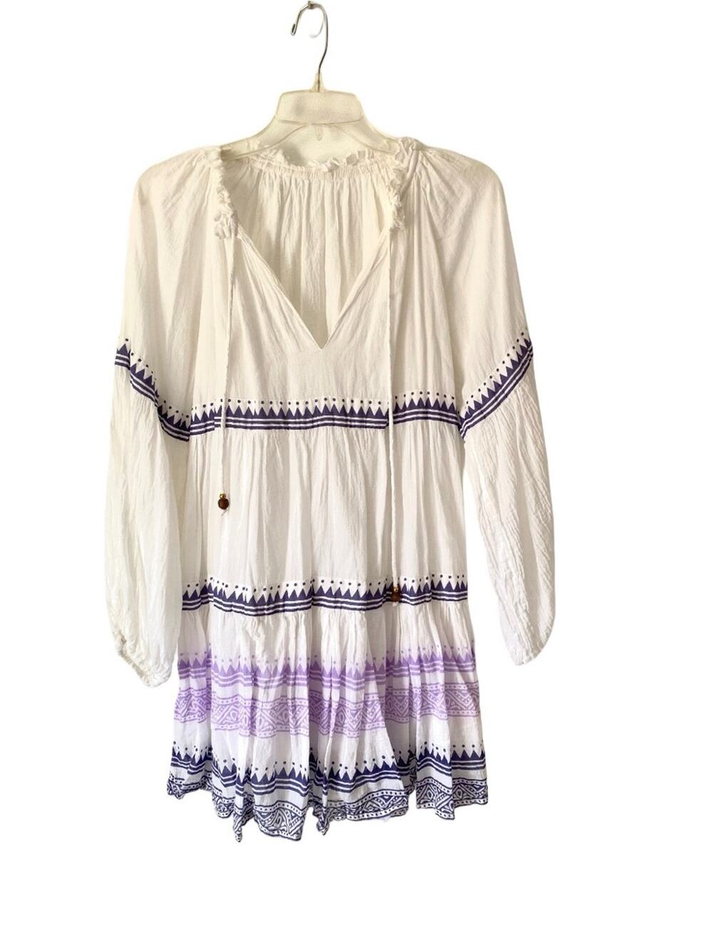 Oliphant White Purple Long Sleeve Boho Gauzy Cotton Marrakech Dress size small